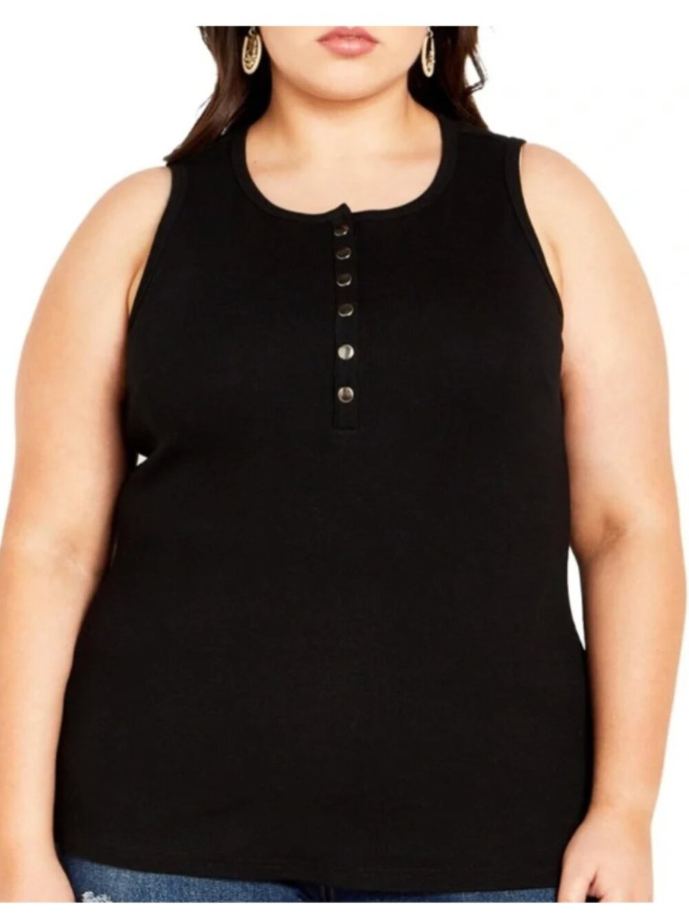 City Chic Basic Black Sleeveless Button Tank Nalani - NWT $40 MSRP
